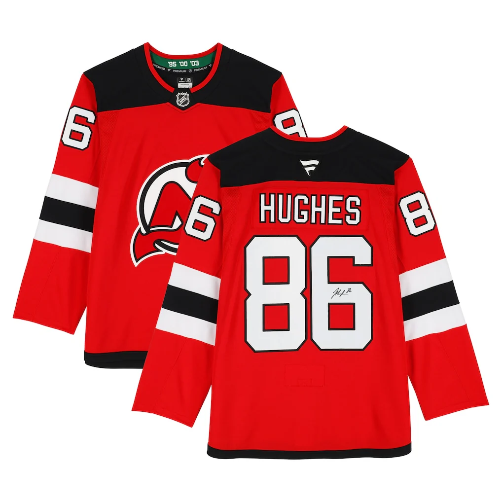 Jack Hughes New Jersey Devils Autographed Fanatics Authentic Framed Red Fanatics Premium Jersey - Image 2